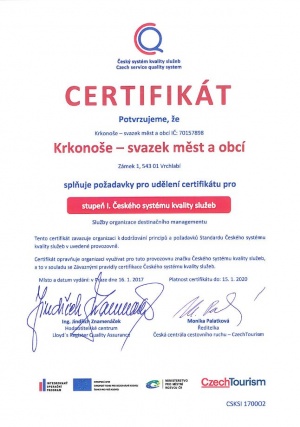 Svazek Krkonoe zskal certifikt za kvalitu slueb